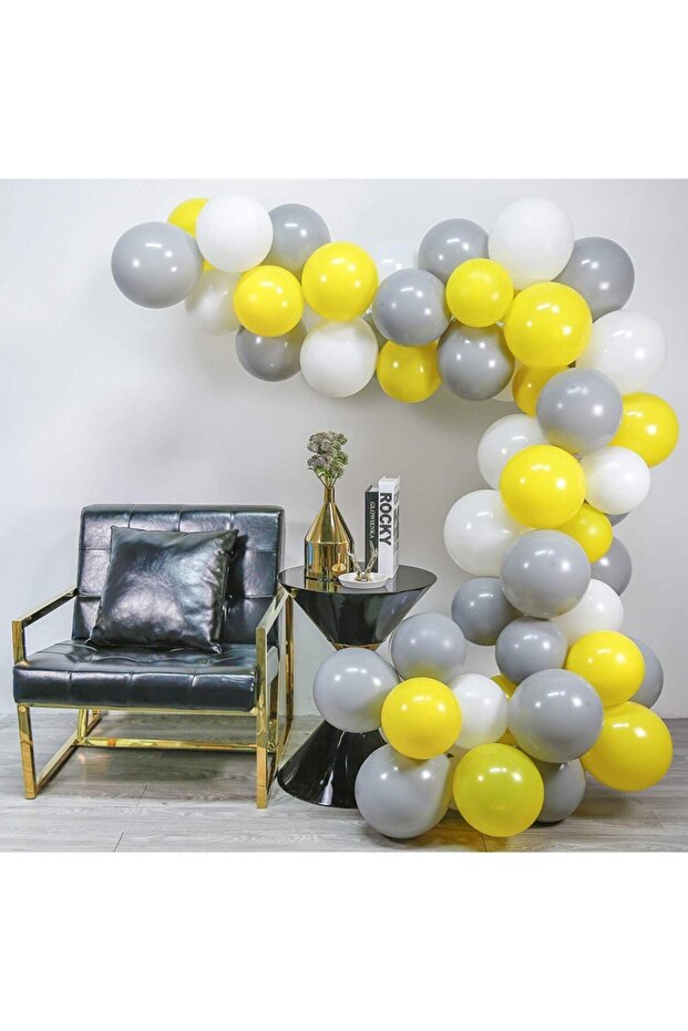50 Metallic Balloons and 5 Meter Balloon Chain (Yellow - Silver - White)