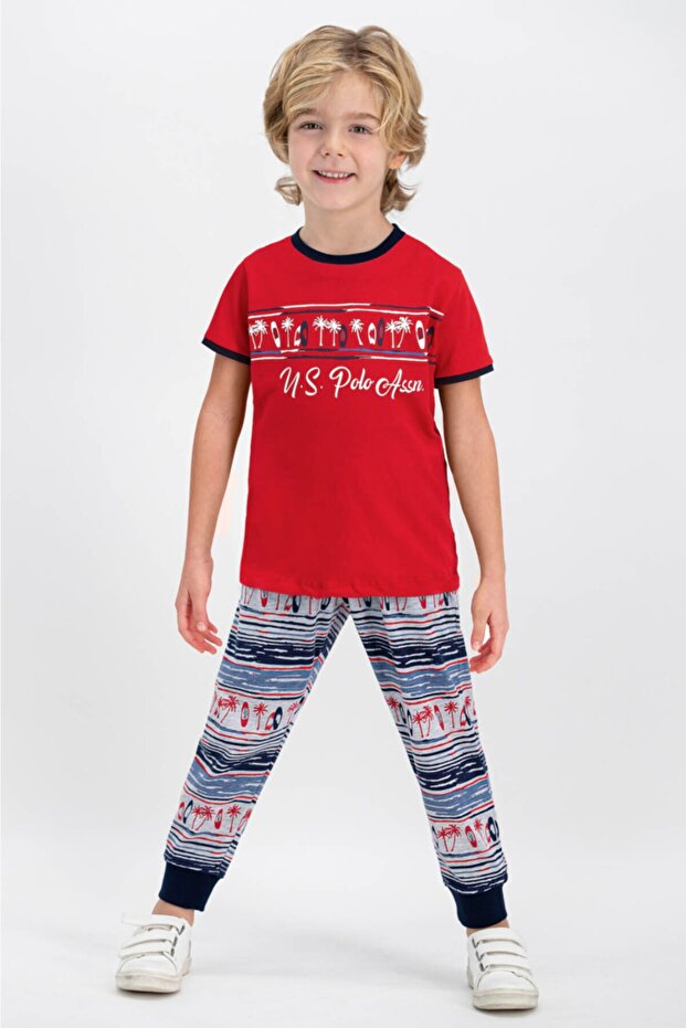 Boy's Uspa Red Short Sleeve Pajama Set