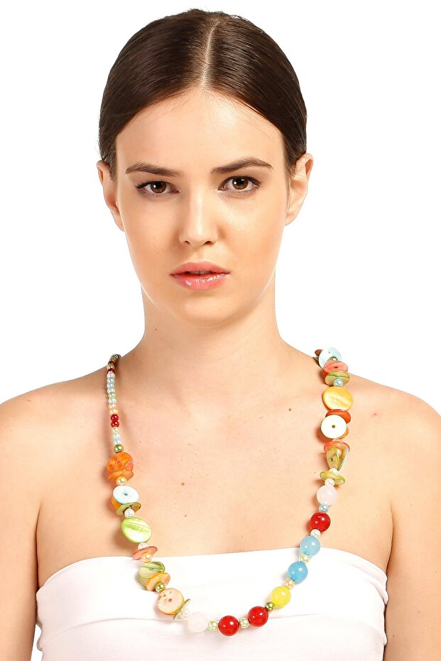 Women's Moulin Colorful Transparent Button Model Beaded Necklace