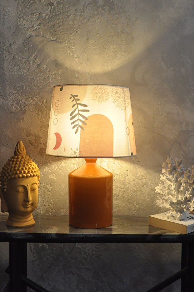 Seramik Küp Vazo Abajur Hardal - Bohem - 2