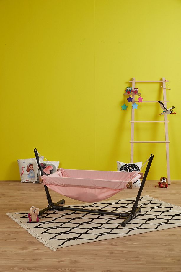 Standlı Ahşap Bebek Hamak Beşik (Pembe) - 2