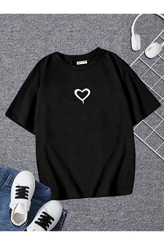 Little Heart Printed Oversize Children's T-shirt