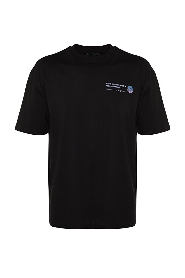 Siyah Oversize/Geniş Kesim Baskılı %100 Pamuklu T-Shirt TMNSS23TS00238 - 8