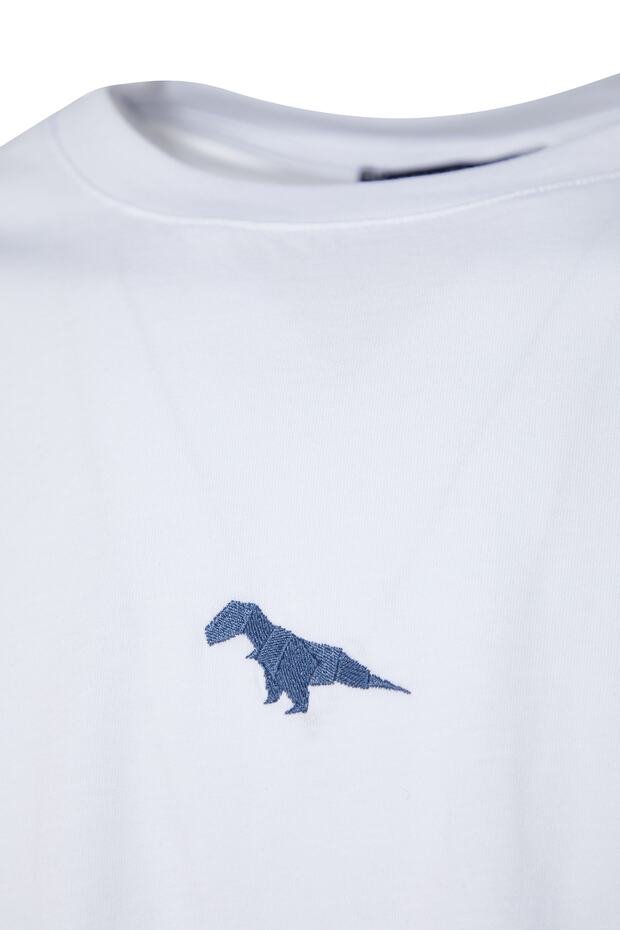 Beyaz Oversize/Geniş Kesim Kısa Kol Dinozor Nakışlı %100 Pamuklu T-Shirt TMNSS23TS00243 - 6
