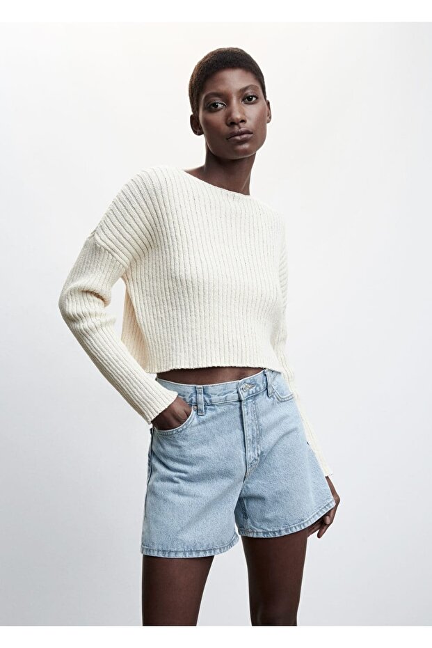 Yüksek Belli Denim Şort - 6
