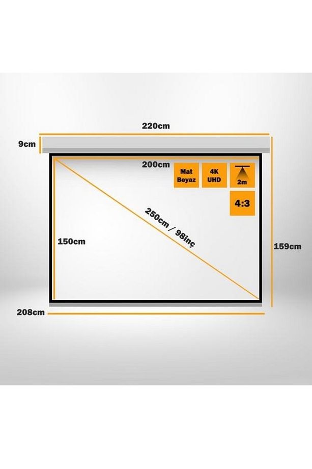 200x150cm Motorlu Kumandalı Projeksiyon Perdesi - 3