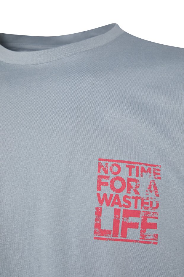 Gri Oversize/Geniş Kesim Bisiklet Yaka Yazı Baskılı %100 Pamuk T-Shirt TMNSS21TS1685 - 6