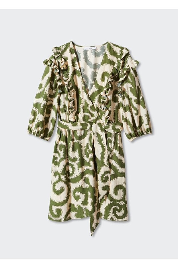 Volanlı Desenli Elbise - 3