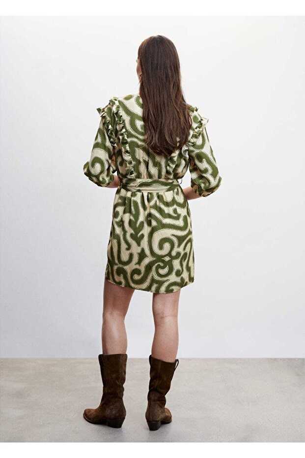 Volanlı Desenli Elbise - 4