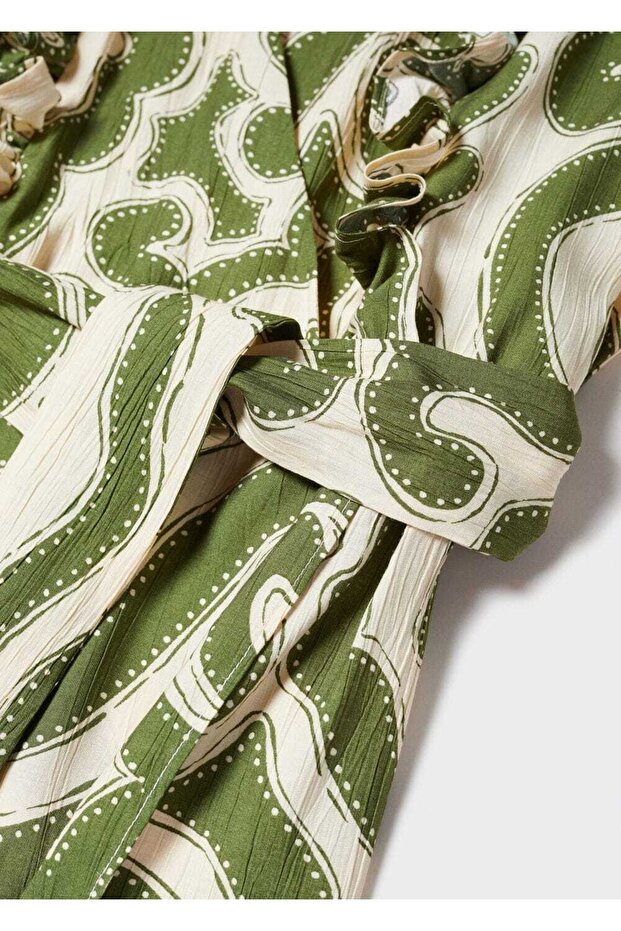 Volanlı Desenli Elbise - 5