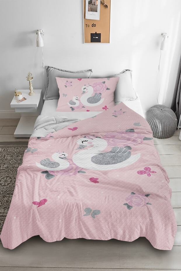 Cute Swan Patterned Single Pique (With Pillow Case)