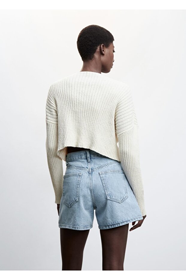 Yüksek Belli Denim Şort - 4