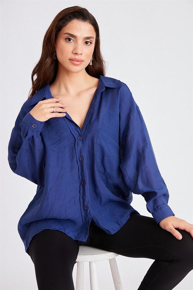 Women's Oversize Loose Fit Navy Blue Shirt