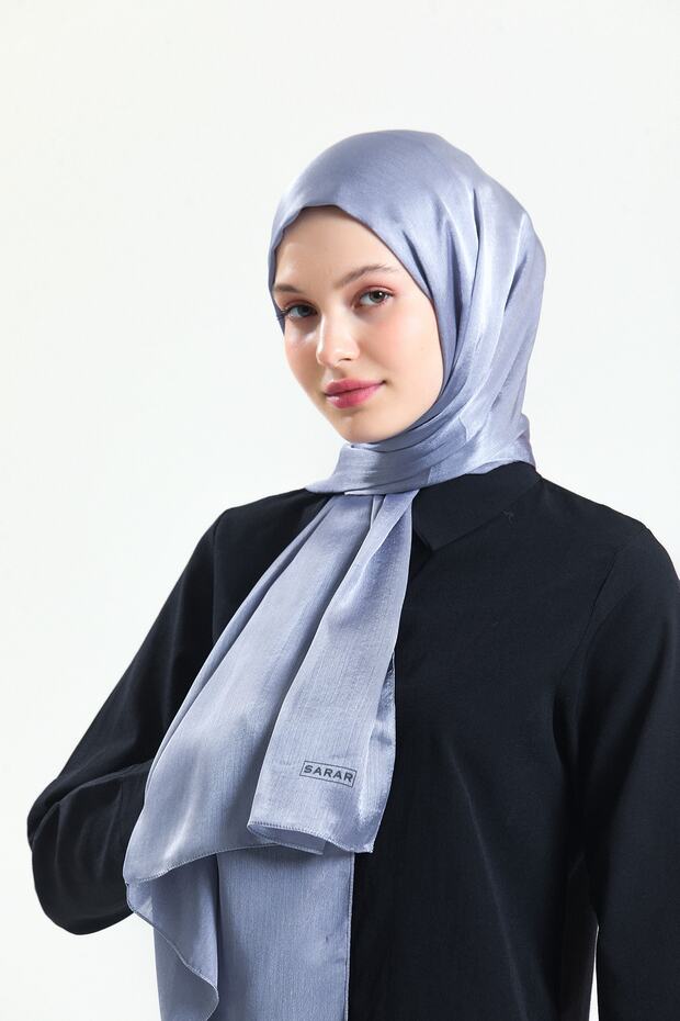 Parlak Saten Dokulu Abiye Şifon Şal / Gri - 5