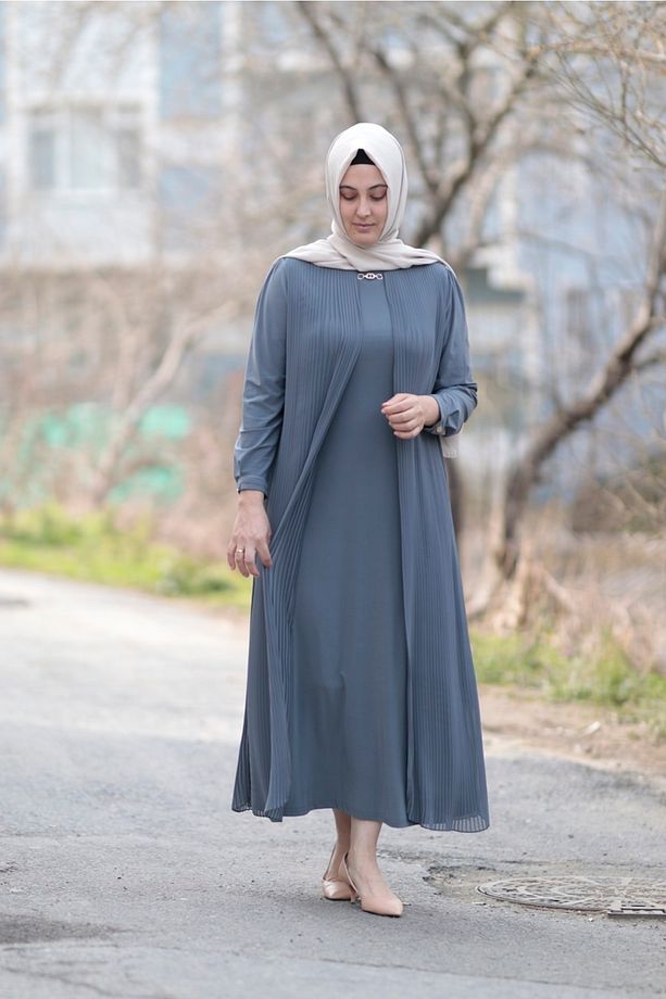 Piliseli Şifon Abiye Elbise - 1
