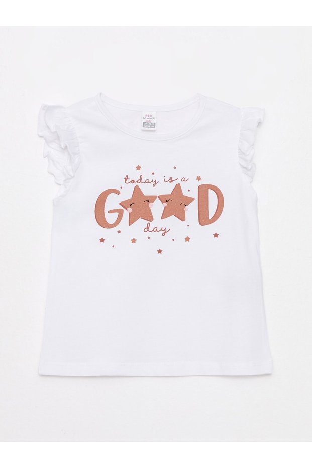 Crew Neck Printed Cotton Baby Girl T-Shirt