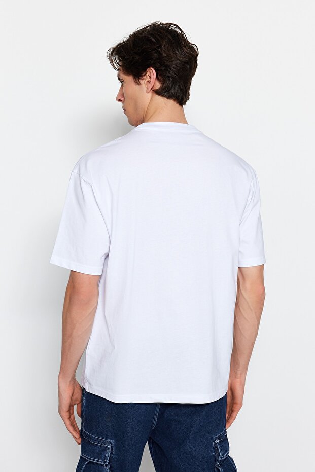Beyaz Oversize/Geniş Kesim Kısa Kol Manzara Baskılı %100 Pamuk T-Shirt TMNSS23TS00242 - 6