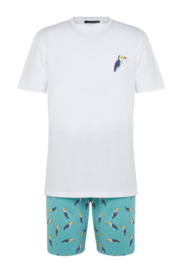 Yeşil Regular Fit Örme Şortlu Pijama Takımı TMNSS23PT00033 - 10