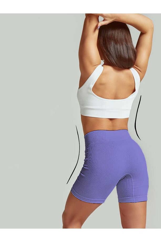 Dublin Model Fitilli Şort Biker Bisiklet Şort Seamless Model Şort Sporcu Şortu Lila Renk - 6