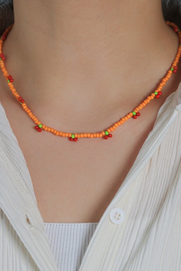 Ka-009 Jablonex Sand Bead Cherry Necklace - Handmade