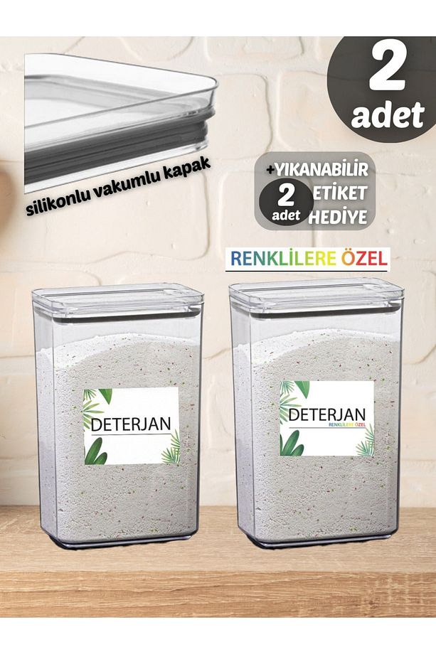 Renkli Deterjan &amp; Deterjan Dikdörtgen 2,9 Lt Vakum Kapaklı 2&#39;li Set Saklama Kutusu - 2