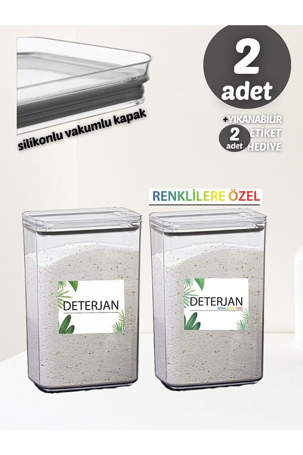 Renkli Deterjan &amp; Deterjan Dikdörtgen 2,9 Lt Vakum Kapaklı 2&#39;li Set Saklama Kutusu - 4