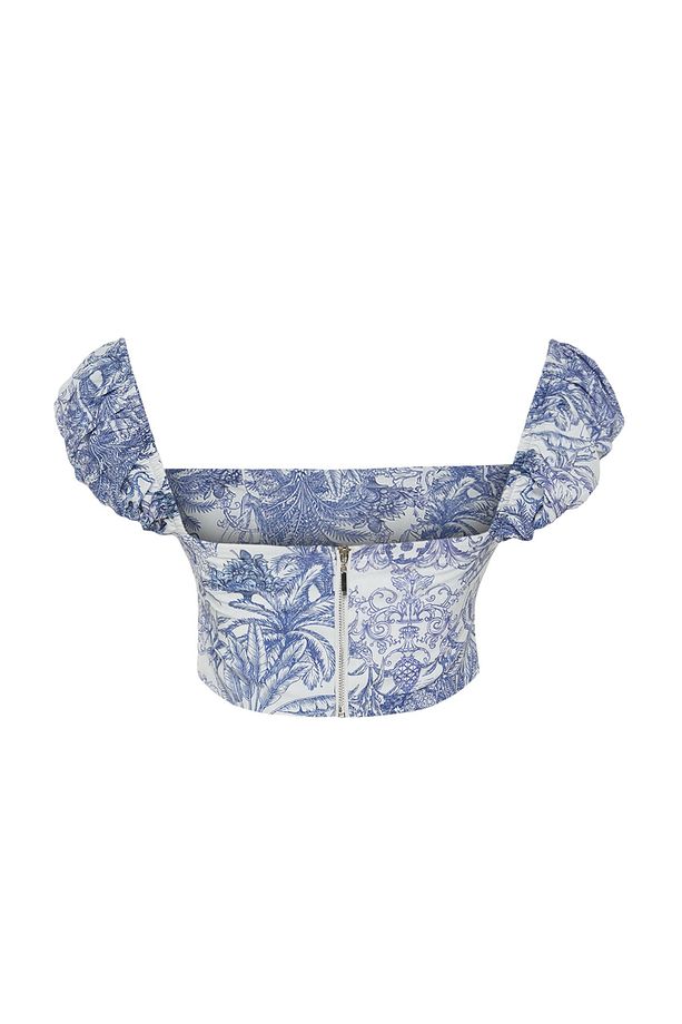 Çok Renkli Crop Astarlı Korse Detaylı Çiçek Desenli Dokuma Poplin Büstiyer TPRSS23BS00063 - 10