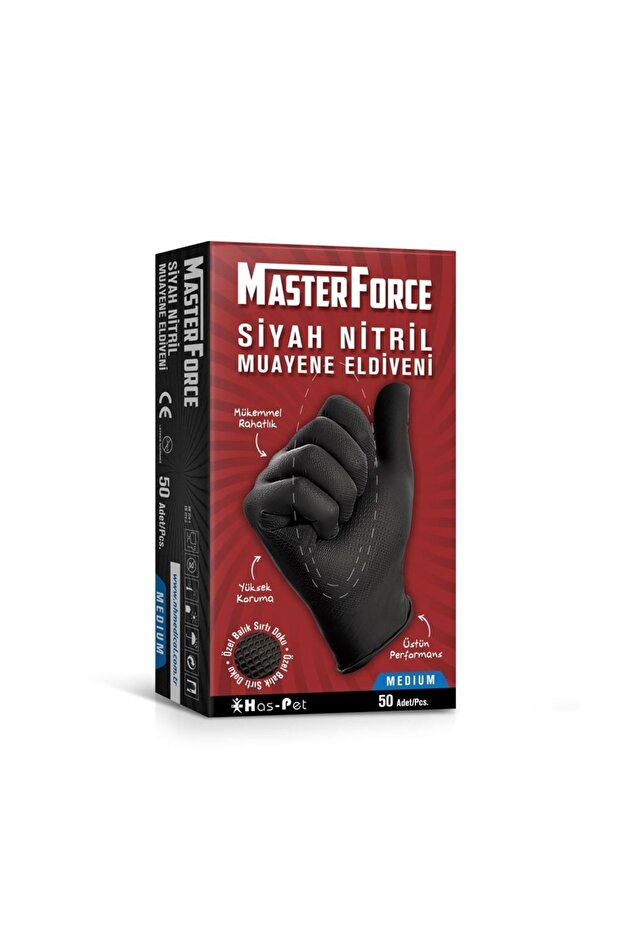 Master Force Balık Sırtı Nitril Eldiven (m Beden) 50'li Siyah - 1