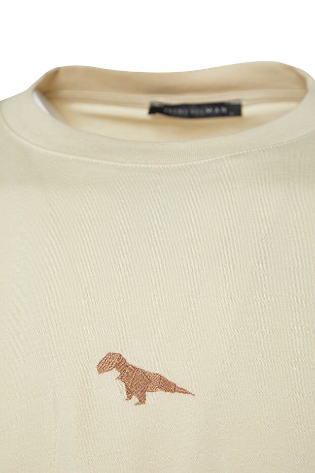 Taş Oversize/Geniş Kesim Bisiklet Yaka Kısa Kol Dinozor İşlemeli T-Shirt TMNSS23TS00243 - 8