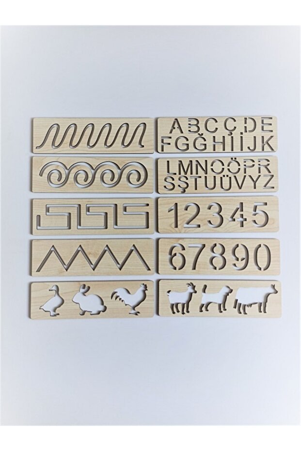 Educational Toy - Wooden Fun, Number Letter Animals Drawing Molds, Line Work