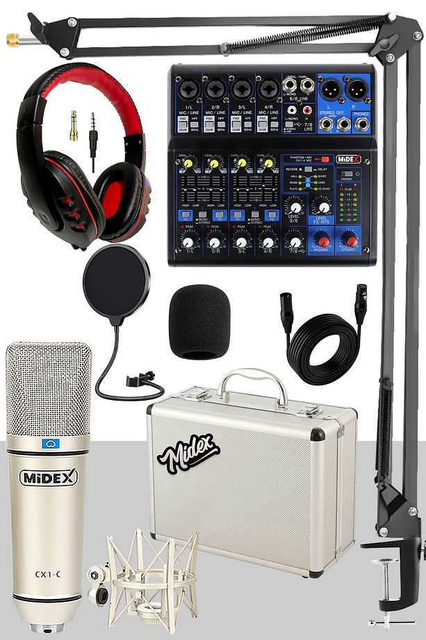 Mix Paket-4 Stüdyo Youtuber Podcast Kayıt Ekipman Seti Cx1 Mikrofon Mdx-06fxu Mixer - 1
