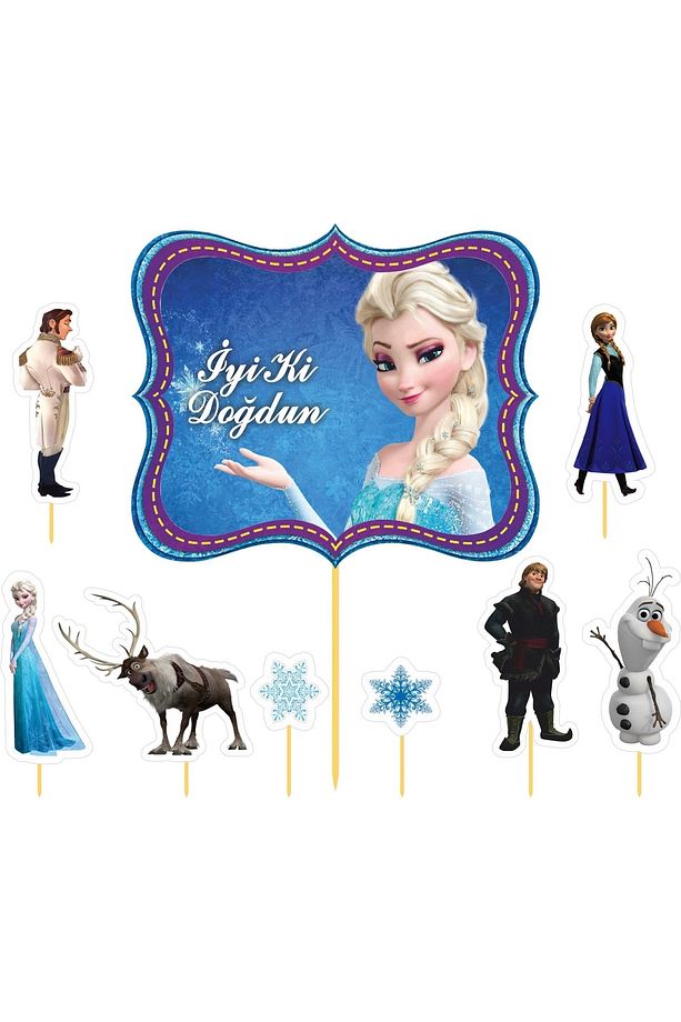 9 Adet Elsa Ve Arkadaşları Frozen Karlar Ülkesi Kürdanlı Cupcake Pasta Süsü Süsleme Kalın Kağıt - 1