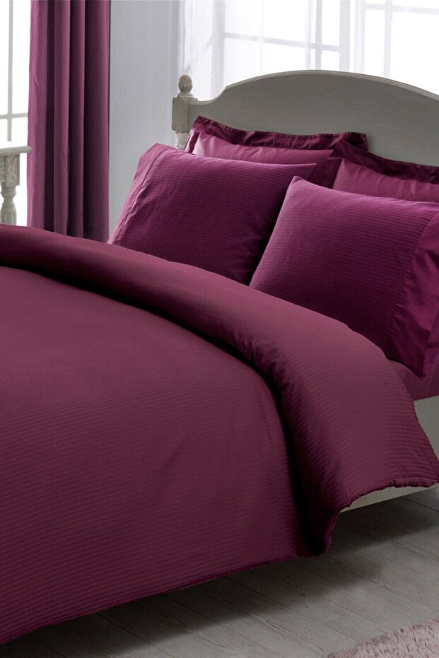 Σετ Παπλωματοθήκης Premium Basic Stripe Plum King Size - 2