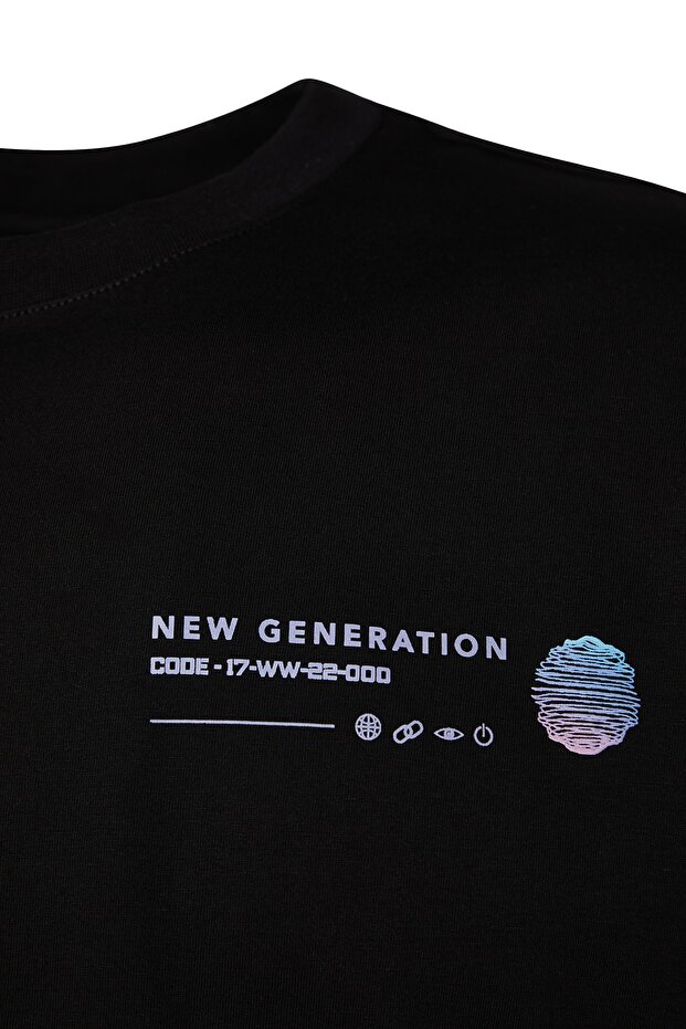 Siyah Oversize/Geniş Kesim Baskılı %100 Pamuklu T-Shirt TMNSS23TS00238 - 7