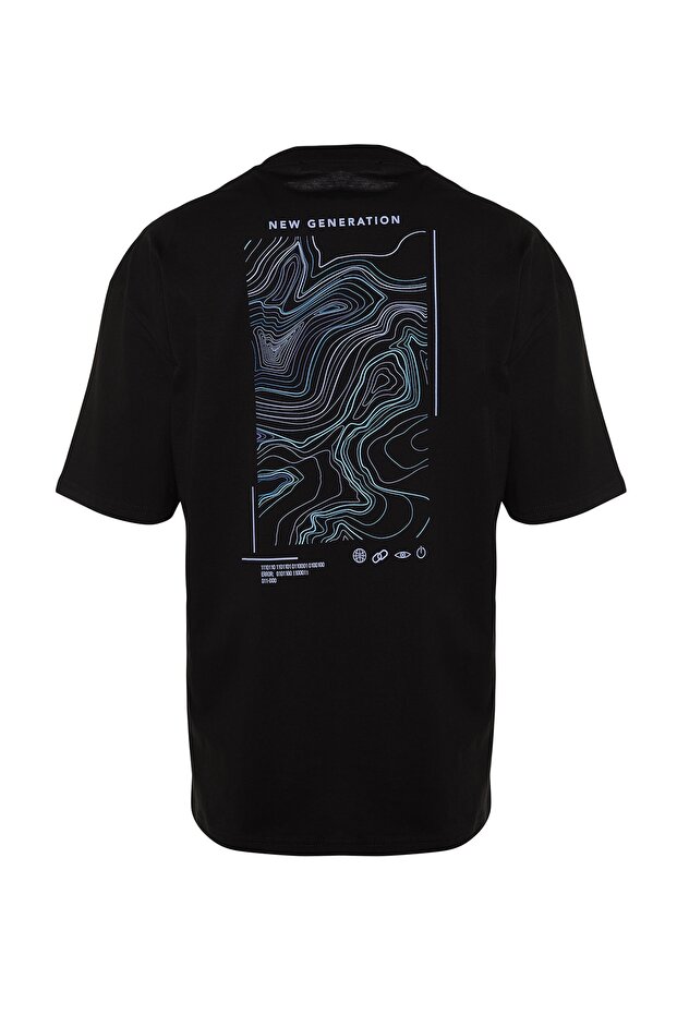 Siyah Oversize/Geniş Kesim Baskılı %100 Pamuklu T-Shirt TMNSS23TS00238 - 6