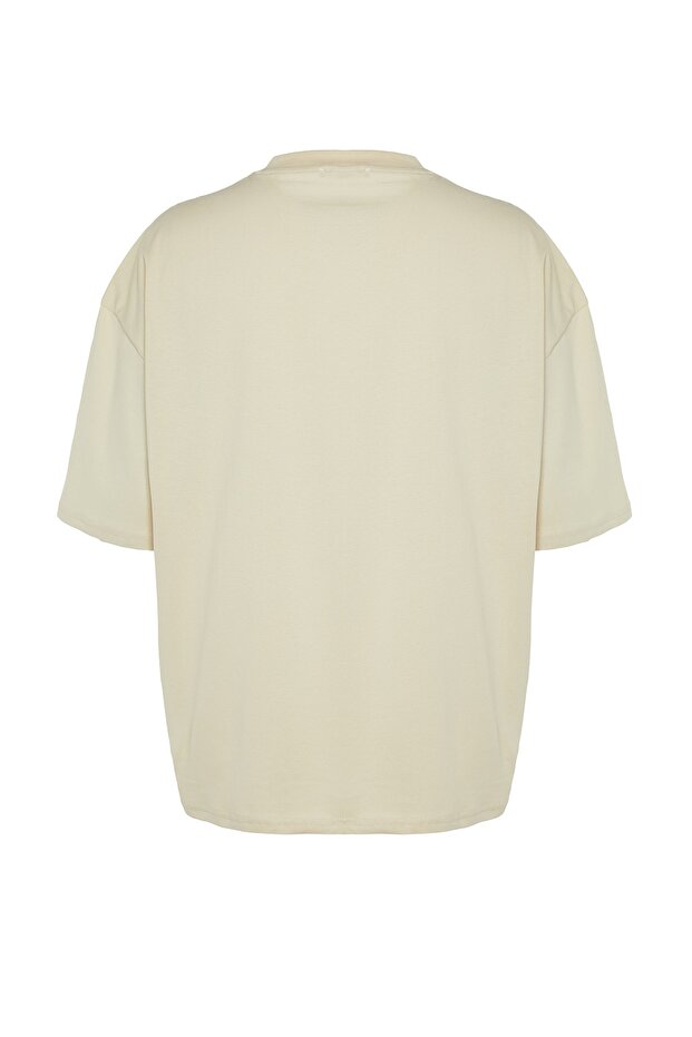 Taş Oversize/Geniş Kesim Bisiklet Yaka Kısa Kol Dinozor İşlemeli T-Shirt TMNSS23TS00243 - 7