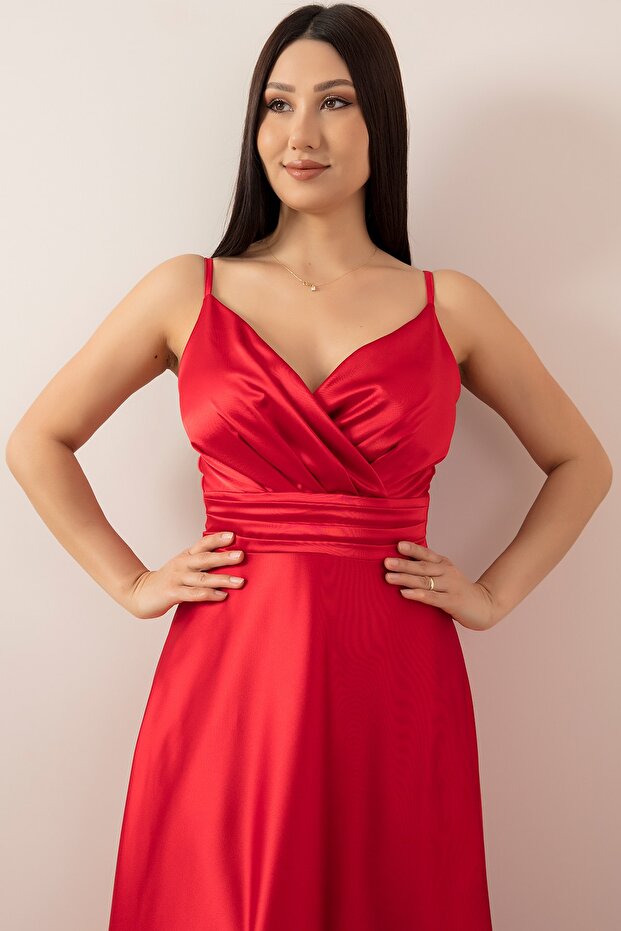 Saten Askılı Elbise 13384 - 3