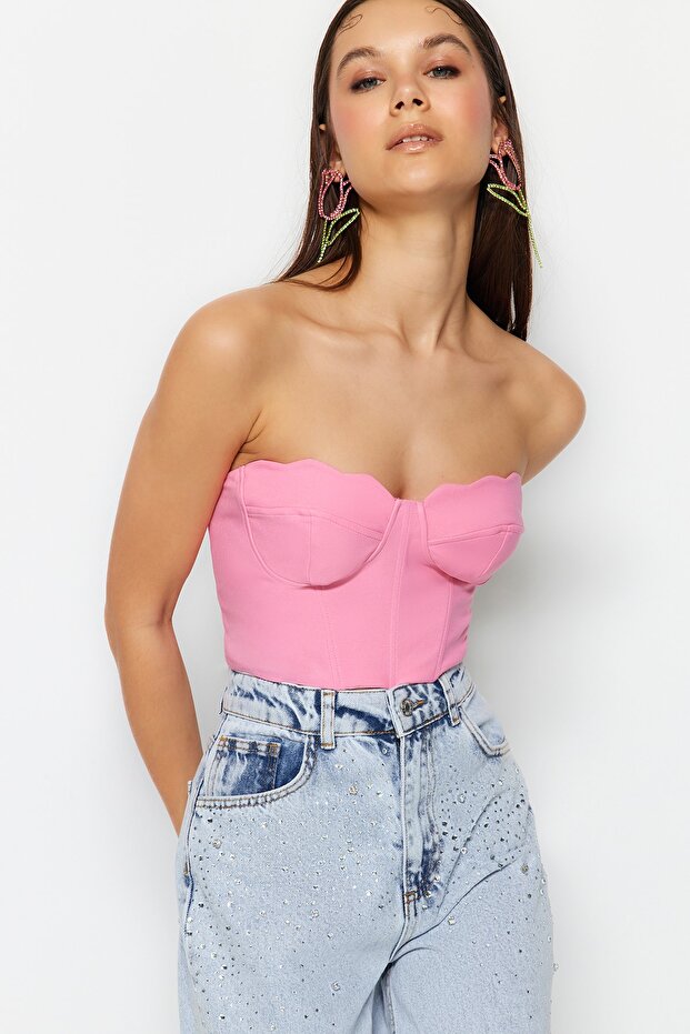 Pembe Kalp Yaka Dokuma Büstiyer TPRSS23BS00125 - 1