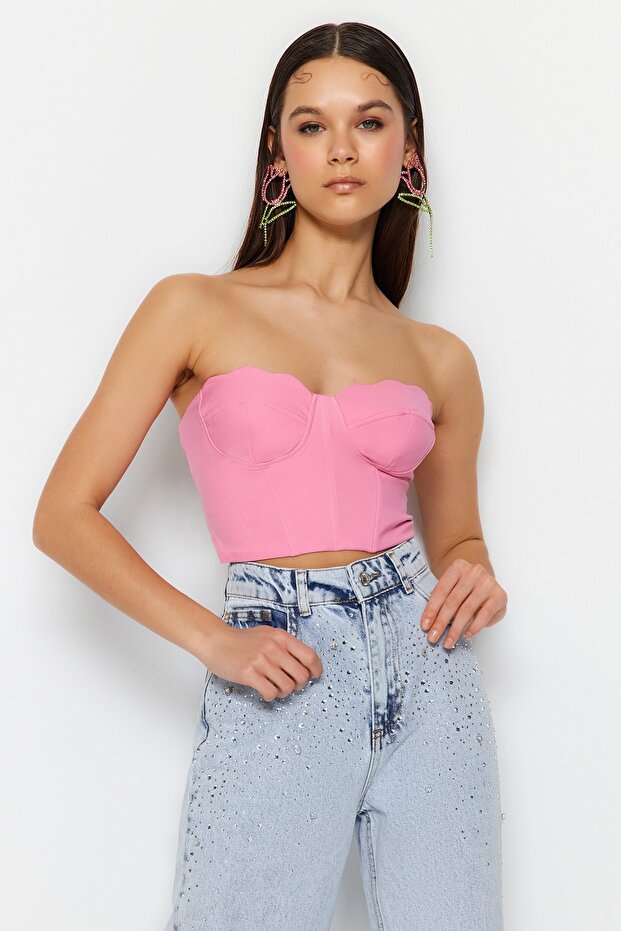Pembe Kalp Yaka Dokuma Büstiyer TPRSS23BS00125 - 2