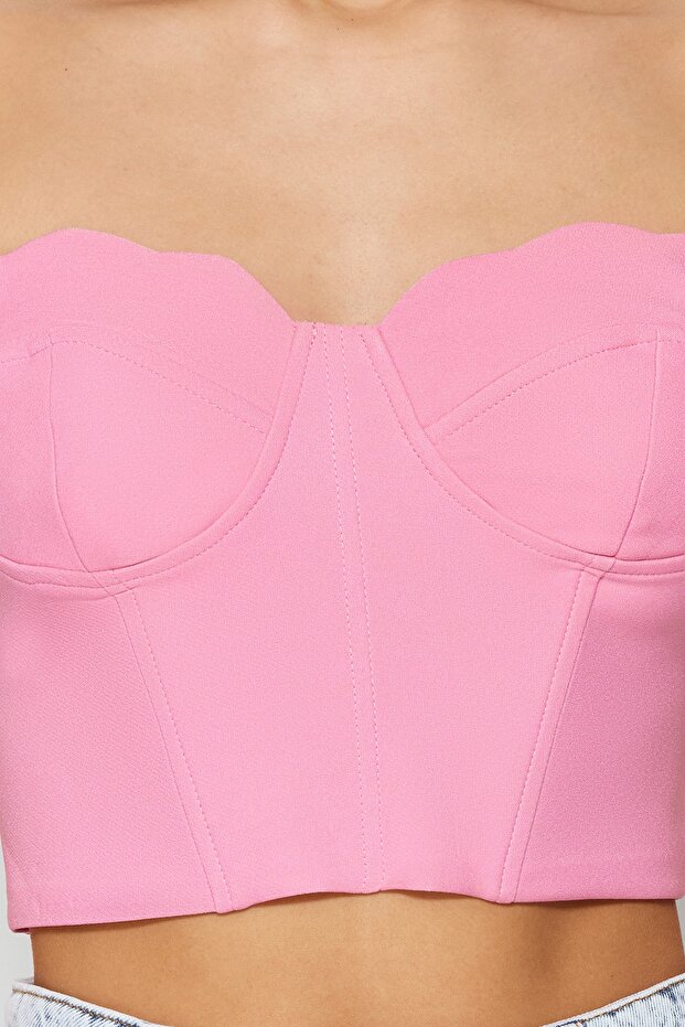Pembe Kalp Yaka Dokuma Büstiyer TPRSS23BS00125 - 5