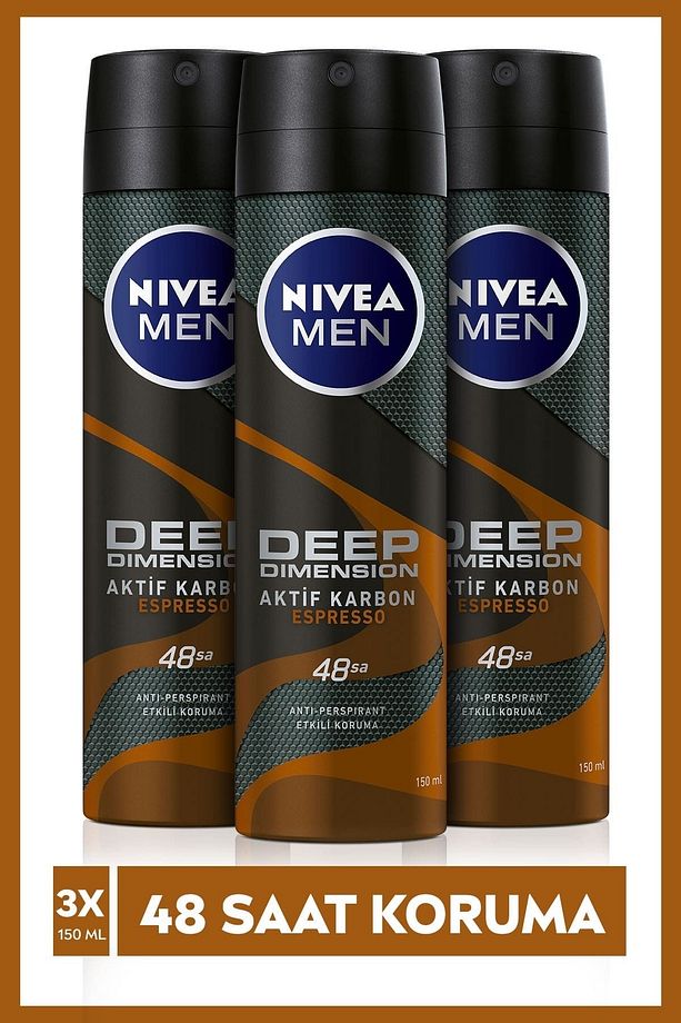 Men Erkek Deodorant Deep Dimension Espresso 150 ml X3 Adet,48 Saat Anti-perspirant Koruma - 1