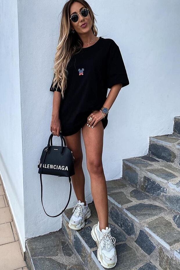 Mickey Printed Unisex Black Oversize T-Shirt