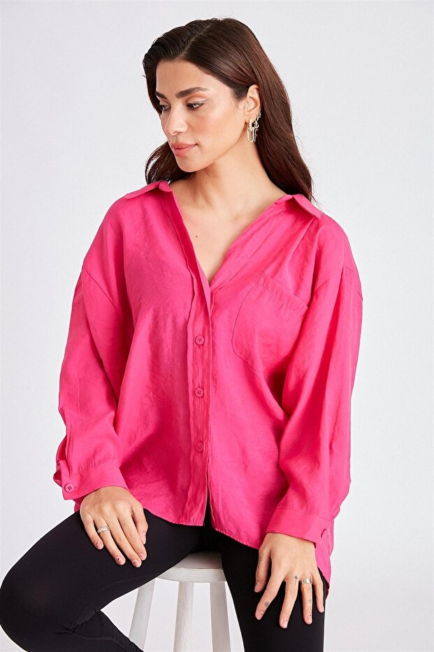 Women's Oversize Loose Fit Fuchsia Shirt