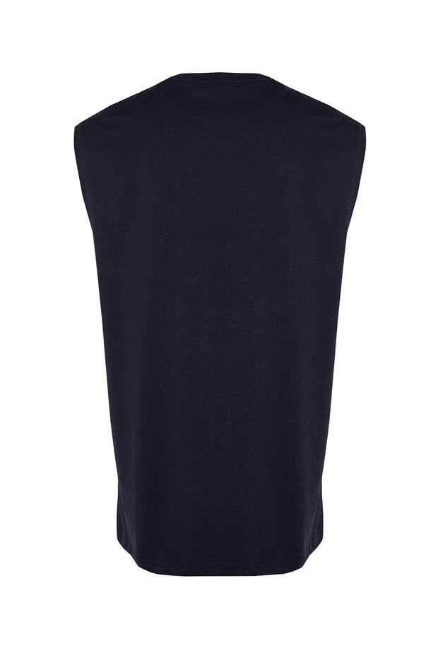 Lacivert Oversize/Geniş Kesim Şehir Baskılı %100 Pamuk Kolsuz T-Shirt/Atlet TMNSS23AL00008 - 8