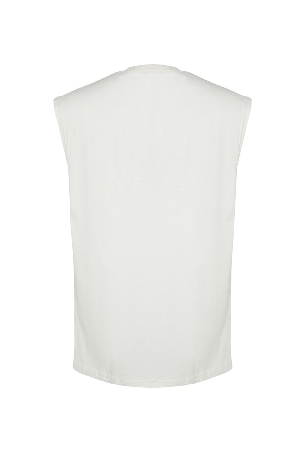 Ekru Oversize/Geniş Kesim Şehir Baskılı %100 Pamuk Kolsuz T-Shirt/Atlet TMNSS23AL00008 - 8