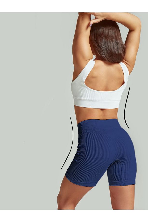 Dublin Model Fitilli Şort Biker Bisiklet Şort Seamless Model Şort Sporcu Şortu Buz Lacivert Renk - 6