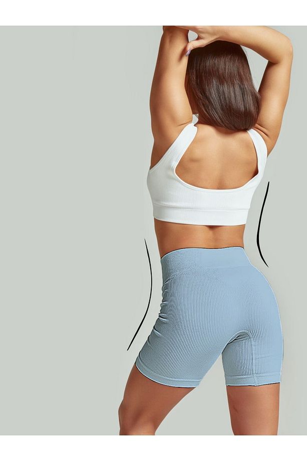 Dublin Model Fitilli Şort Biker Bisiklet Şort Seamless Model Şort Sporcu Şortu Buz Mavisi Renk - 6