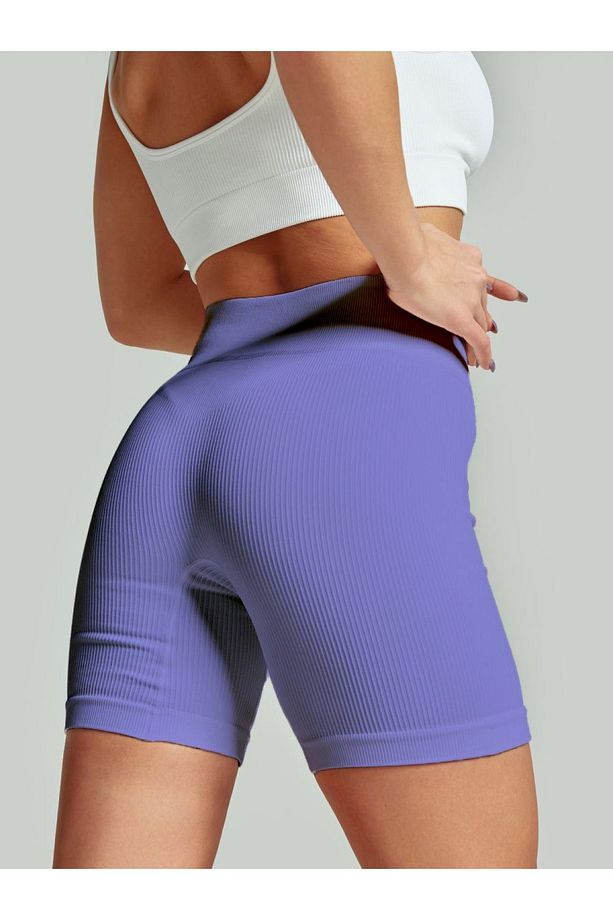 Dublin Model Fitilli Şort Biker Bisiklet Şort Seamless Model Şort Sporcu Şortu Lila Renk - 5