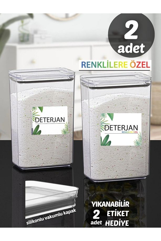 Renkli Deterjan &amp; Deterjan Dikdörtgen 2,9 Lt Vakum Kapaklı 2&#39;li Set Saklama Kutusu - 1
