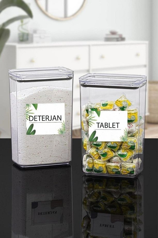 Çok Amaçlı Dekoratif Dikdörtgen 2,9lt Vakum Kapaklı 2li Set Tablet/deterjan Kabı Deterjan Kutusu - 4